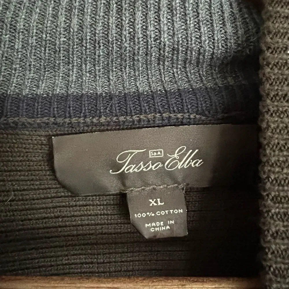 Tasso Elba olive green-brown long sleeved‎ zip and snap neck sweater size XL